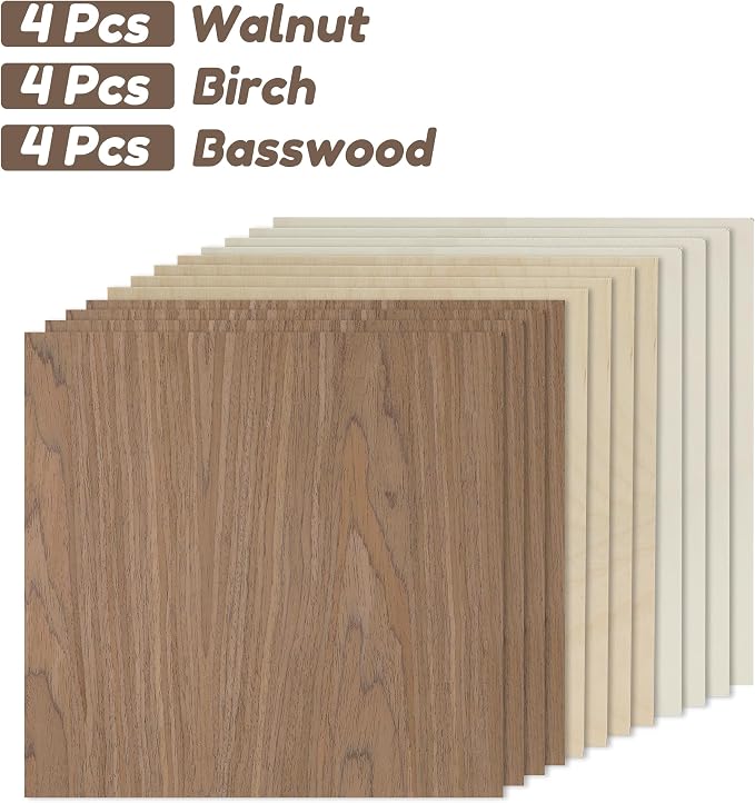 12 Pack Walnut Wood Plywood Sheets, Smooth Surface, Uniform Thickness, No Burrs