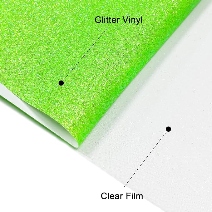 Efuncro- Fluorescent Green Glitter HTV 12''x 8ft Heat Transfer Vinyl, Iron on