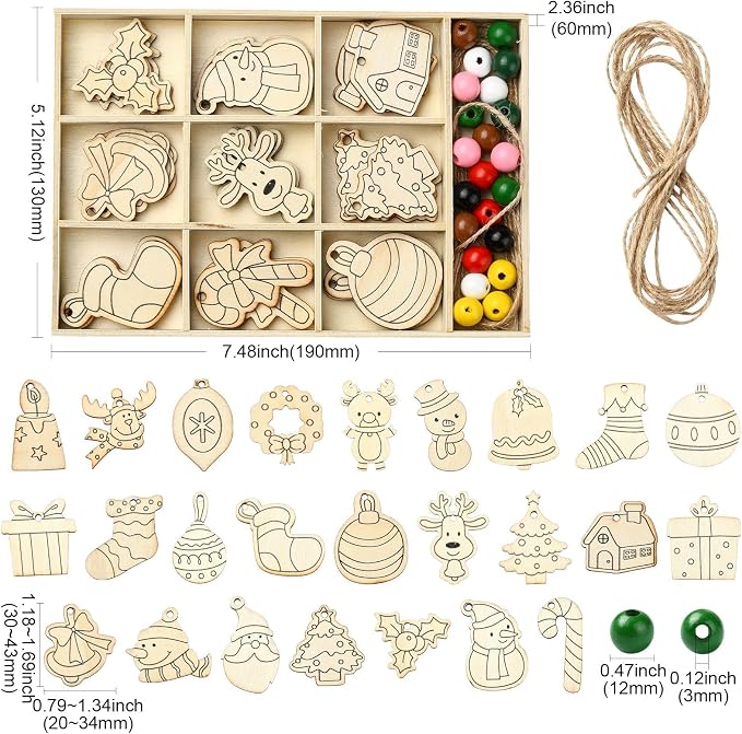 81 pcs 27 Styles Christmas Theme Unfinished Wooden Cutout Charms Snowman Winter