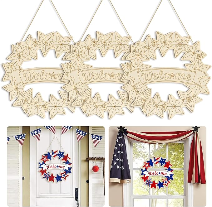 Large 12" Wooden 4th of July Crafts Star Ornaments to Paint, DIY Blank