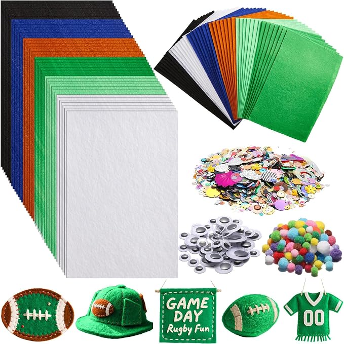 gisgfim 42Pcs Football Felt Fabric Sheets Craft Kit 8 x 12 Inch Green Brown