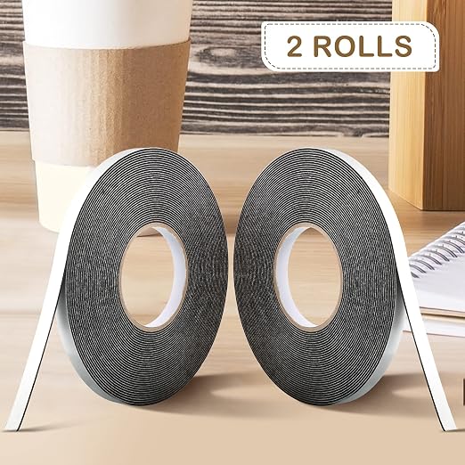 Tatuo 2 Rolls Double Sided Foam Tape 1/2 Inch by 50 Feet Black PE Foam Tape