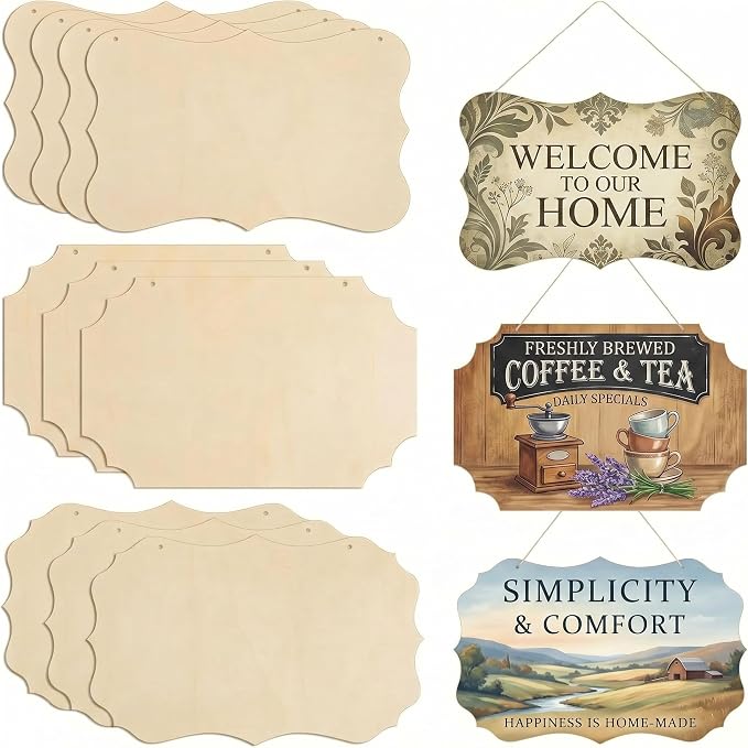 Patelai 10 Pcs Unfinished Hanging Wood Sign 9.8 x 3.9 Inch Rectangle Blank
