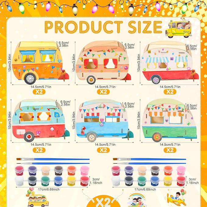 DoubleFill 12 Pack Camping Craft Kits DIY Unfinished Wooden Camper Craft Bulk