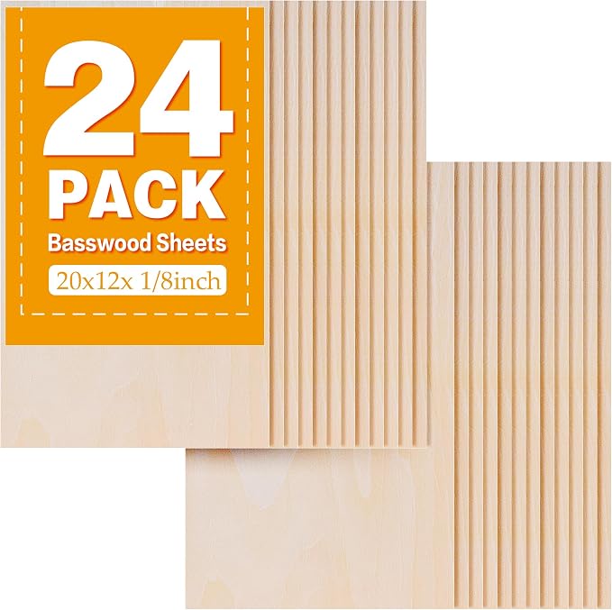 24Pack Basswood Sheets 20"x12"x1/8", 3mm Basswood