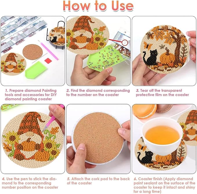 8 PCS Halloween Diamond Art Coasters Kits Cute Diamond Painting Coaster |