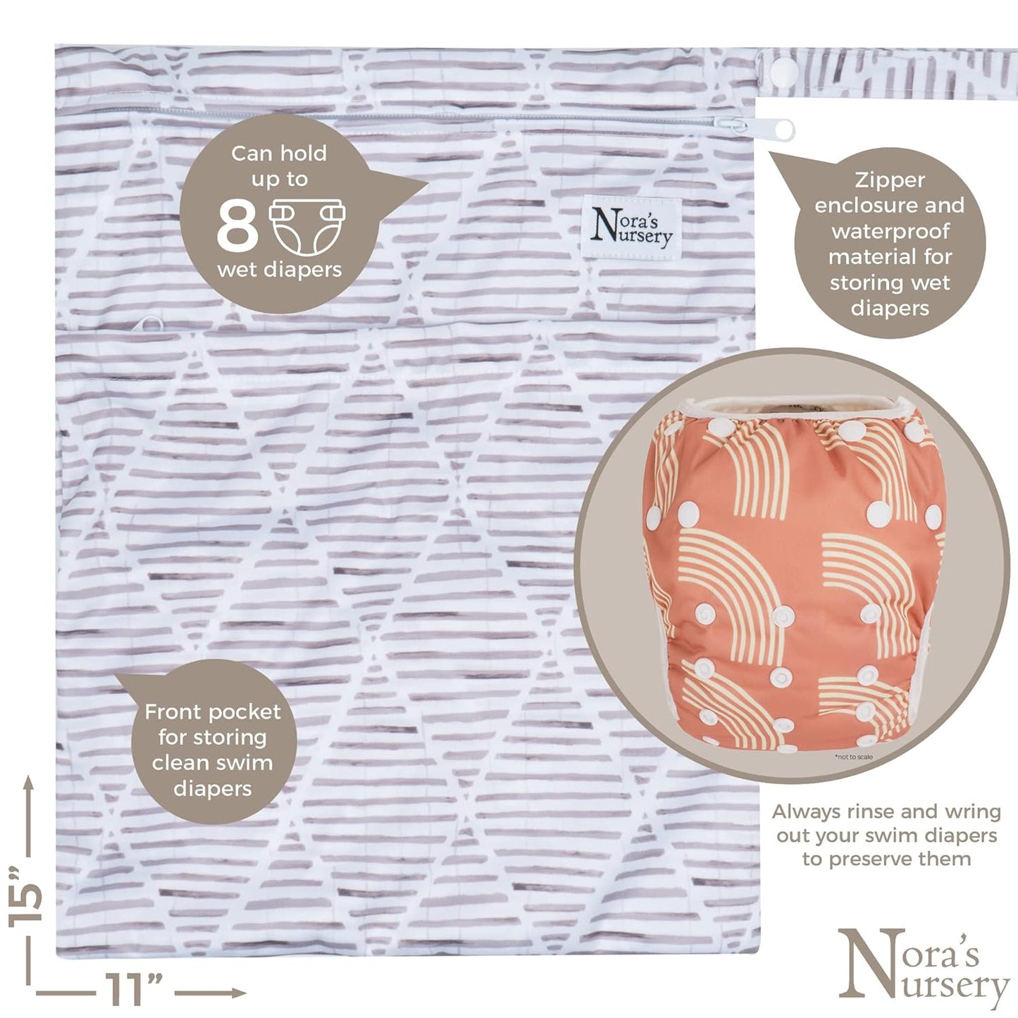 Nora's Nursery Reusable Swim Diapers and Wet Bag - One Size Fully Adjustable - Tropical 3 Pack with Wet Bag
