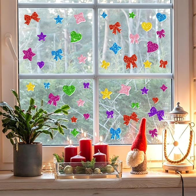 875PCS Glitter Foam Stickers, Colorful Heart & Star & Bow Stickers,