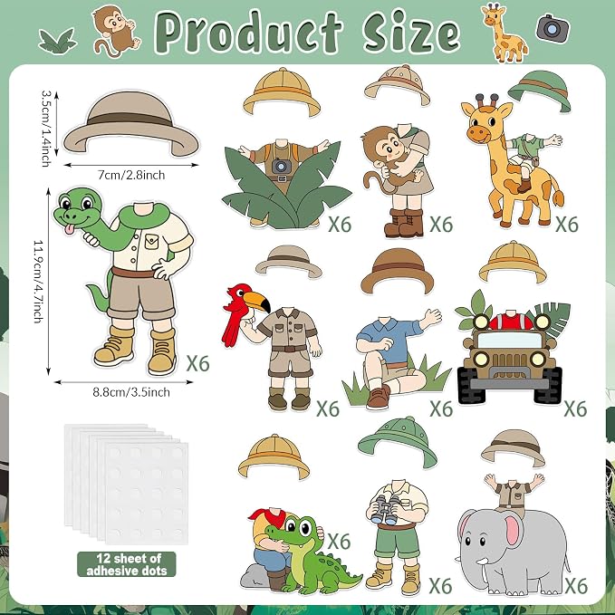 60pcs Jungle Safari Theme DIY Cutouts Jungle Animals Bulletin Board Decoration