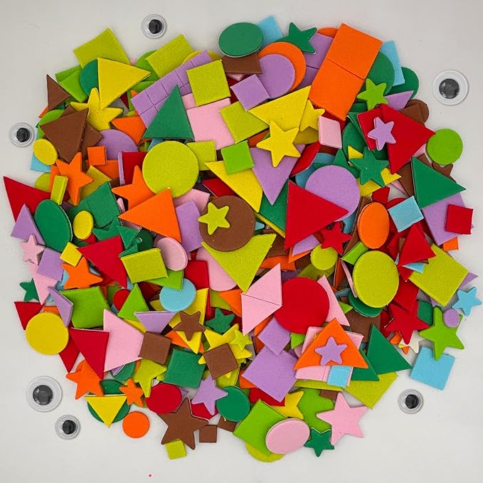 1050 pcs Foam Shapes Stickers, 4shapes-10 Colors Self Adhesive Shape