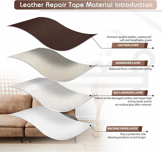 KING MOUNTAIN Leather Repair Patch, 12 x 60 Inches self Adhesive Leather Repair