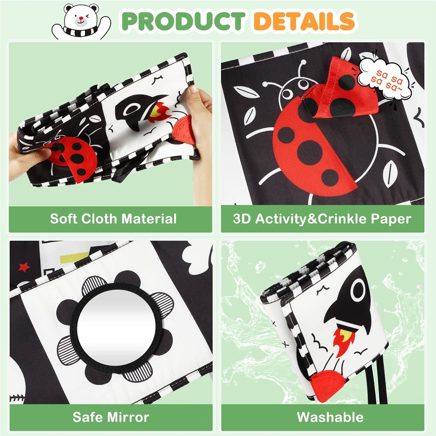 High Contrast Baby Toys for Newborn - Tummy Time Black and White Baby Toys for 0-3-6-12 Months - Soft Montessori Visual Stimulation Sensory Infant Book - Gift for Boys Girls