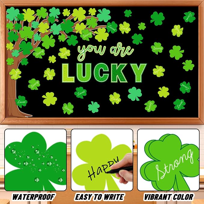 Whaline 99 Pcs St. Patrick's Day Tree Bulletin Board Decoration Green Shamrock