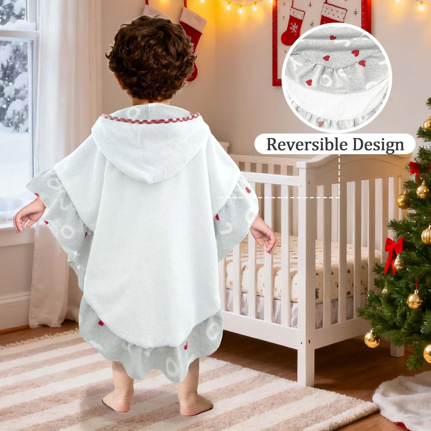 VOOVA & MOVAS Baby Hooded Towel Poncho with Ruffle Trim | Soft 100% Cotton | Absorbent Thick Towel for Bath, Swim, Beach & Winter | Cozy, Gray Joy