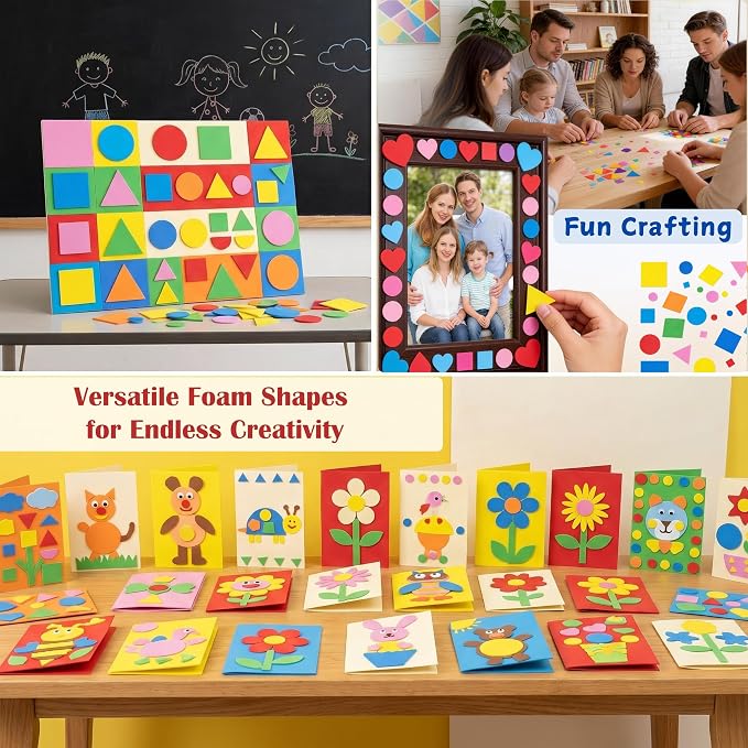 Foam Shapes for Crafts About 1000Pcs, Self-Adhesive EVA Foam Geometric Shapes