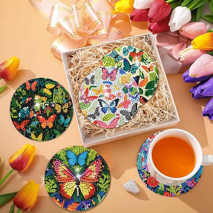 EWJRNSF 8 PCS Butterfly Diamond Art Coasters Kit