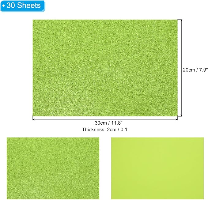 PATIKIL 30Sheets Light Green EVA Glitter Foam Sheet 11.8 x 7.9 Inch 2mm Thick