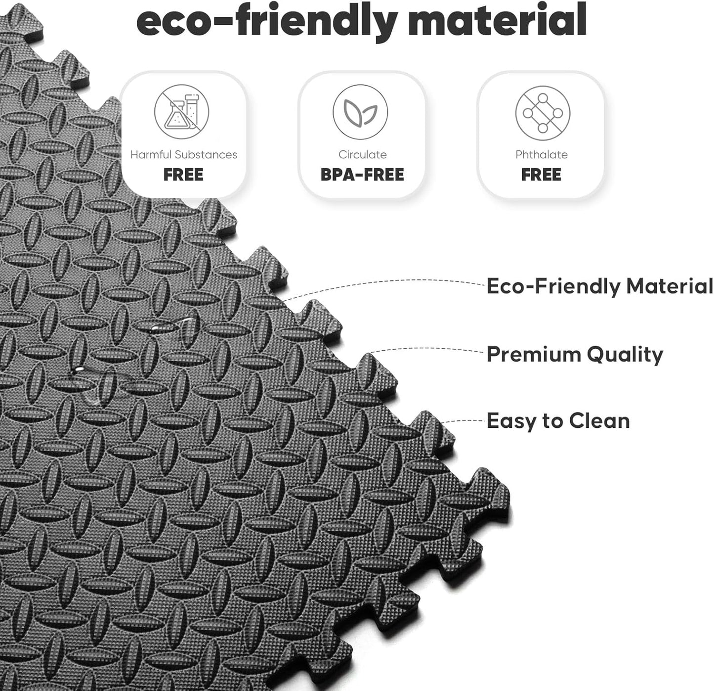 Home Gym Mat, Puzzle Exercise Mat, EVA Interlocking Foam Floor Tiles for Home Workout Equipment and Kids' Play Areas - Black, 24 in x 24 in x ½ in - 16 Tiles (Black, 16 Pack, 64 SQ FT)