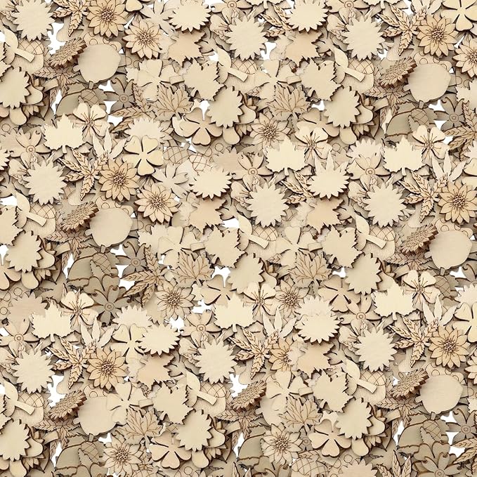 100 Pcs Unfinished Wooden Cutouts Mini Nature Shapes | DIY Craft Supplies