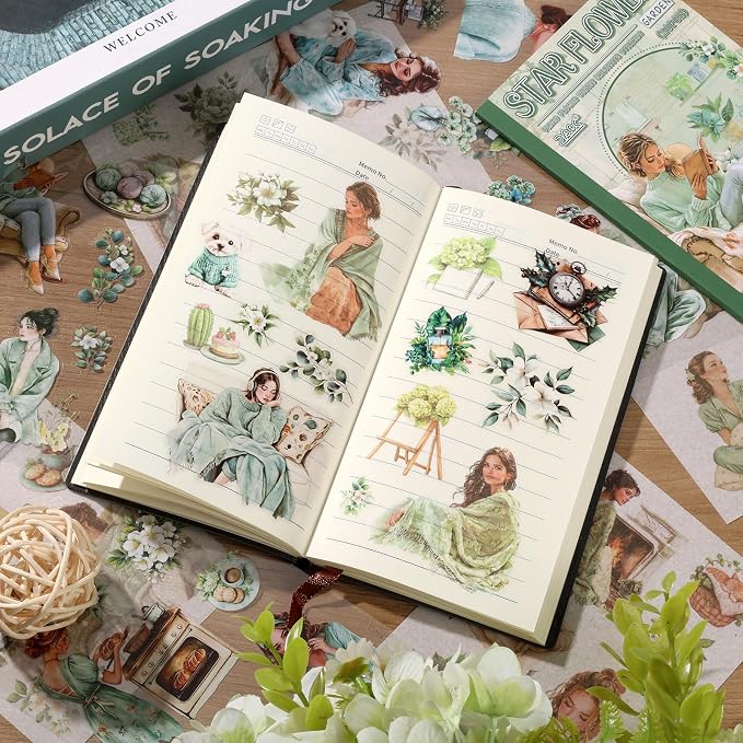 Auguro Scrapbooking Stickers 20 Sheets Pre-Cut 120 washi Stickers PET People