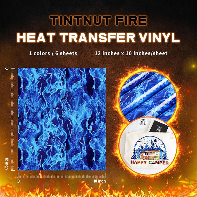 Tintnut Blue Flame Heat Transfer Vinyl, stretch washable, suitable