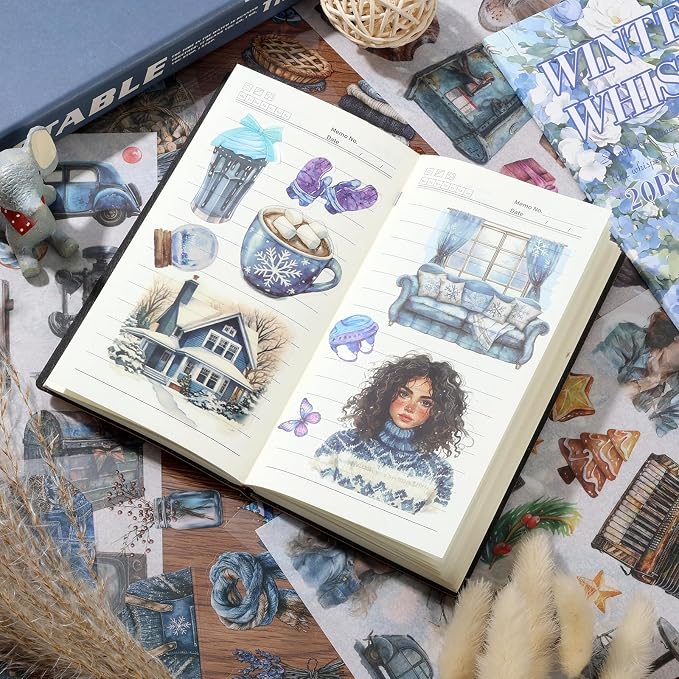 Winter Scrapbook Stickers 20 Sheets 240 Pre-Cut Washi Stickers