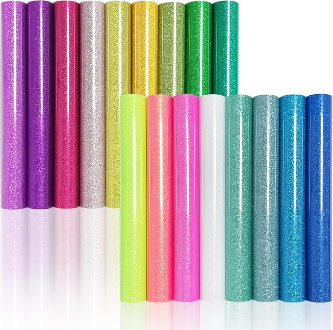 DUEUIOE 17 Pcs Glitter HTV Sheets 12x10 Inch