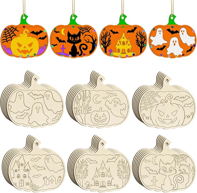 36PCS Wooden Pumpkins Ornaments to Paint Halloween Thanksgiving Decoration