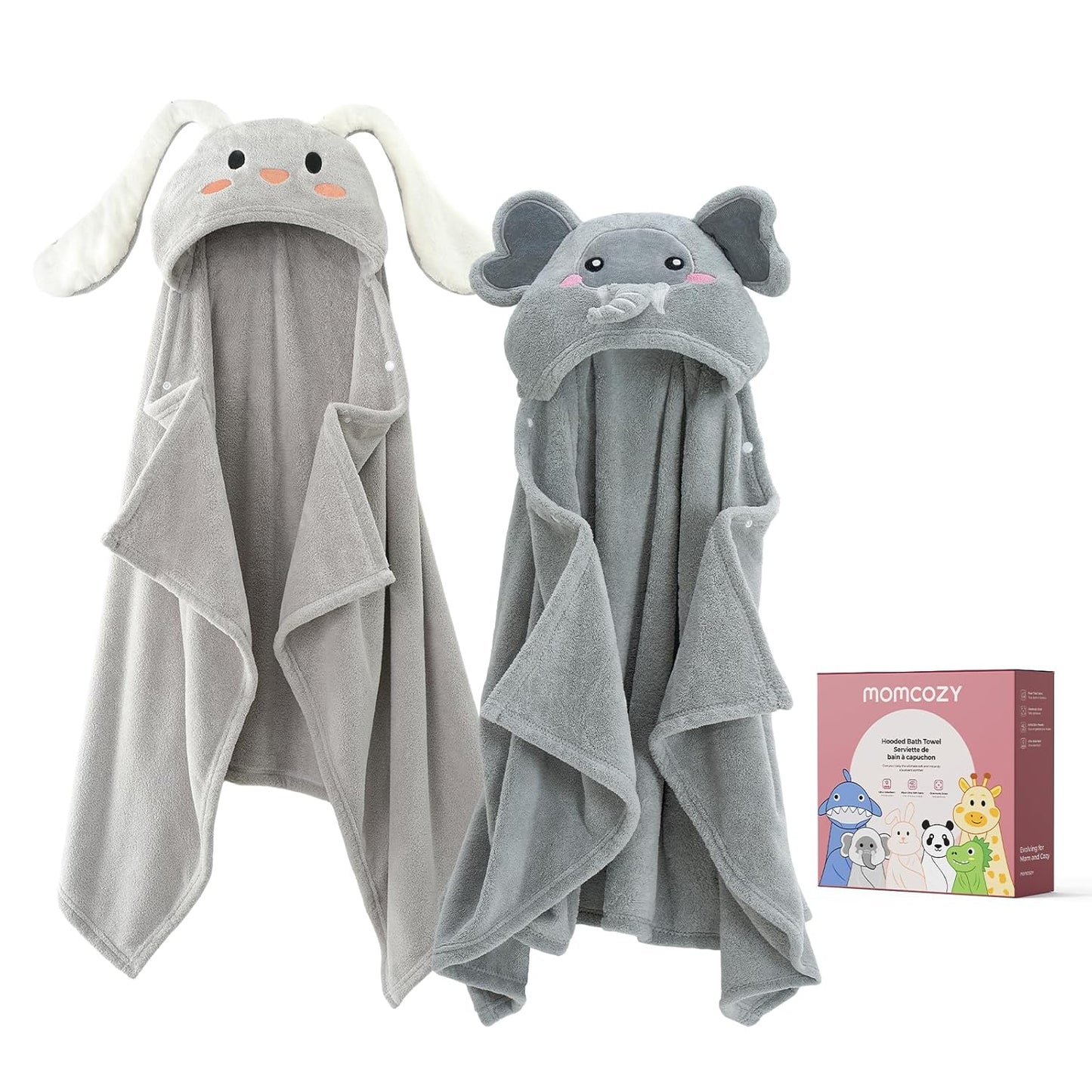 Momcozy Baby Bath Towels with Visualize Health Label - Ultra Soft & Absorbent Coral Fleece Hooded Towels for Newborn, Infant, Toddler (0-36 Months) Bath Essentials (Large Size,2 Pack)