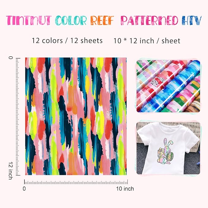 Tintnut Tie Dye Heat Transfer Vinyl, 12 Sheets 12"x10" Iron on Vinyl | Colorful