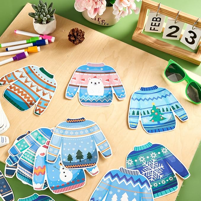 60pcs Winter Theme DIY Cutouts Sweater Bulletin Board Decoration Set Christmas