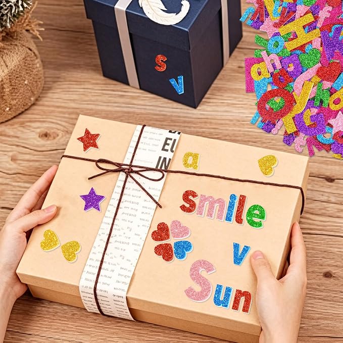 469 Pcs Glitter Foam Stickers, Letter Shapes Stickers, 7 Sheets Colorful 3D