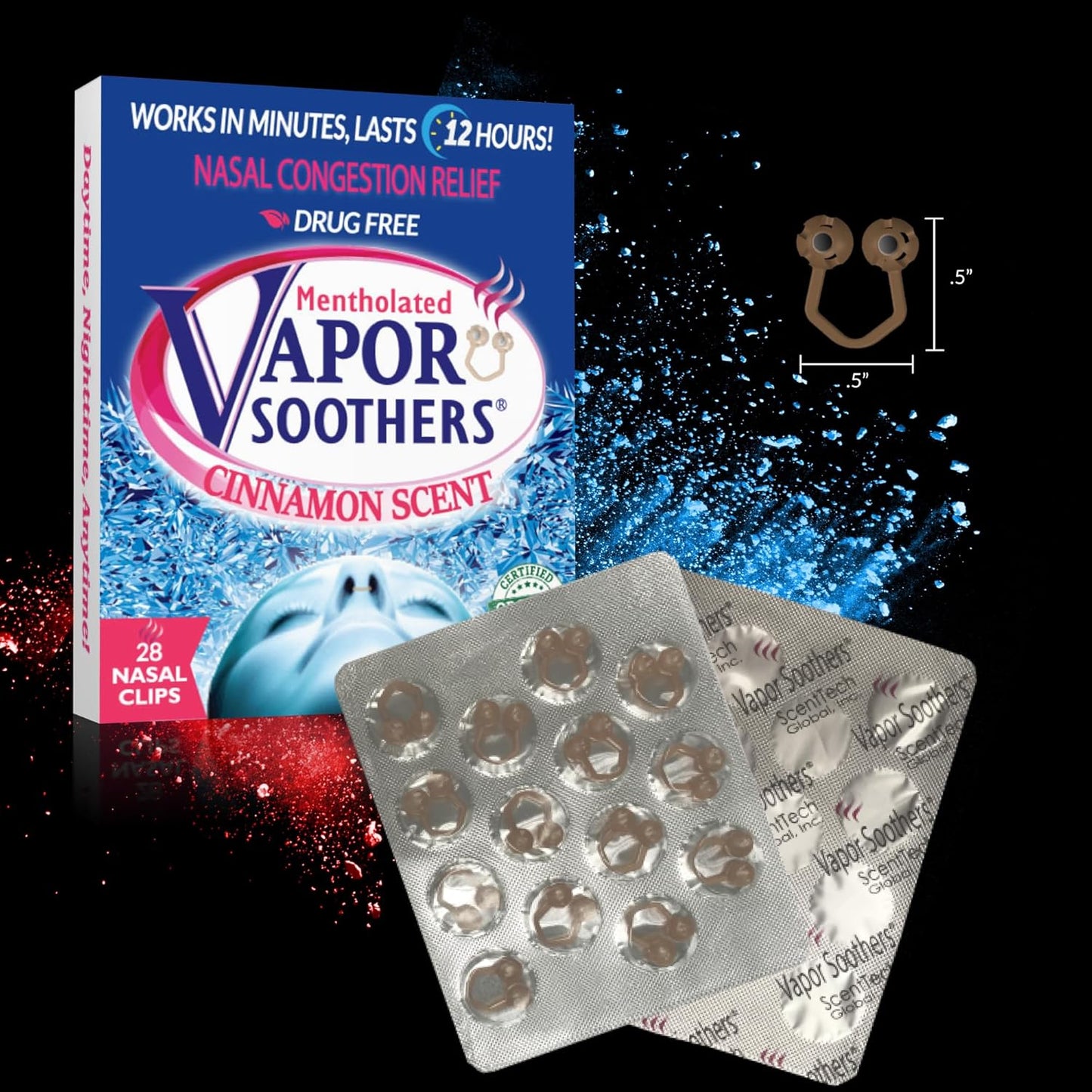 Mentholated Nasal Dilators for Breathing, Congestion, and Snoring - 28 Count Dual-Action Nose Inserts for Daytime and Nighttime Use - Hidden Nostril Opener Clips Last Up to 12 Hours - Cinnamon