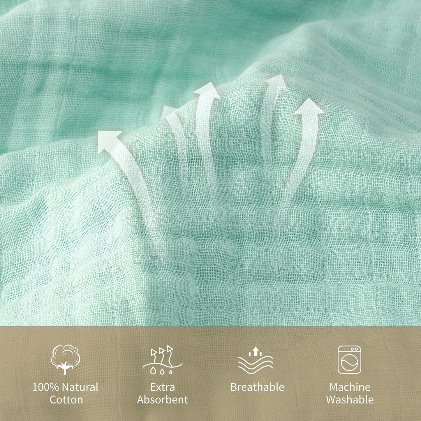 david's kids 2 Pack Hooded Baby Towels, 100% Muslin Cotton 6-Layer Ultra Soft Breathable Absorbent Baby Bath Towels for Infant and Toddler, Newborn Essentials, Large 32x32Inch, Beige & Green