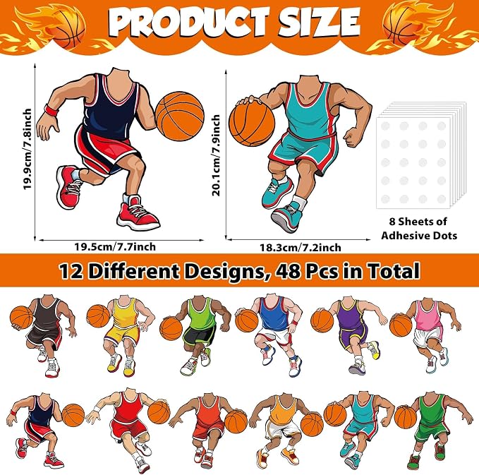 48 Set Basketball Bulletin Board Decors Basketball Players Cutouts Basketballs
