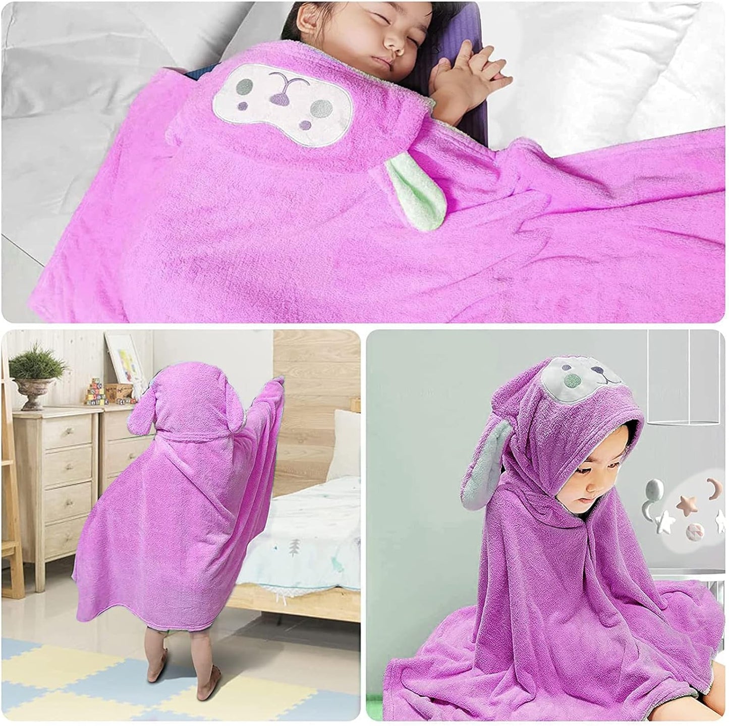 Visen Premium Hooded Towel for Kids,-28×55 INCH Large Size Kids Bath Towel,Ultra Soft Hooded Towel Wrap for Boys Girls, Highly Absorbent Bathrobe Blanket Gifts for Toddlers Shower (Purple)