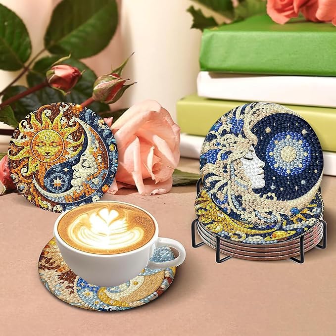 8 PCS Diamond Art Coasters Kits Sun and Month Diamond Painting Coaster |