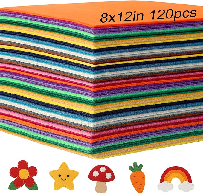 120PCS, 1mm Stiff Felt Fabric Sheets, 40 Assorted Colors, Felt Sheets