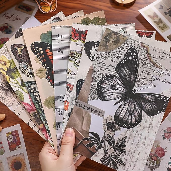 Butterfly Washi Sticker Book for Journaling, 30 Sheets 500+ Vintage Scrapbook