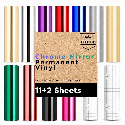 11 Sheets 12"x10" Multicolored Chrome Mirror Permanent Vinyl