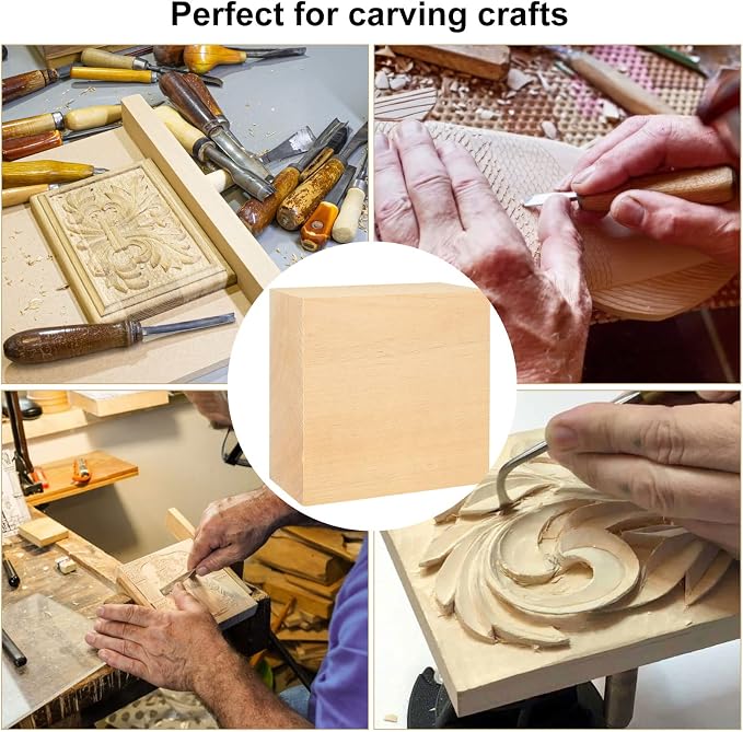 6PCS 4x4x2 inch Basswood Carving Blocks, Unfinished Wood Blocks