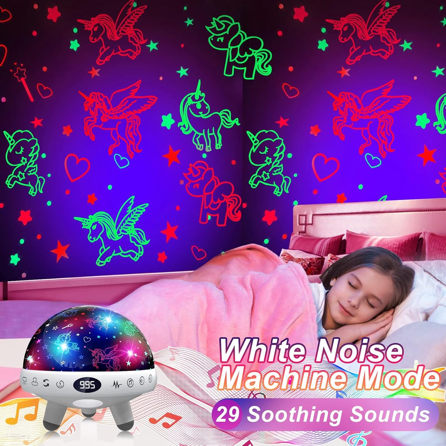 YACHANCE Unicorn Gifts Toys for 1-12 Year Old Girls.Unicorn Night Light Projector for Girls.Kids White Noise Machine with Baby Night Light.Unicorn Bedroom Decor for Girls.Sound Machine with 29 Sounds