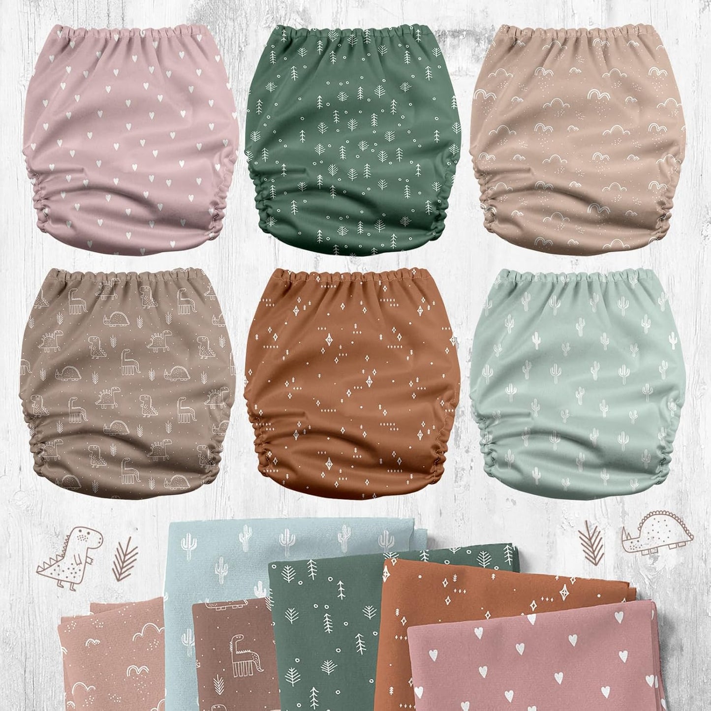 Mama Koala 3.0 Pocket Cloth Diapers for Babies with AWJ Lining, 6 Pack with 6 5-Layer Natural Cloth Diaper Inserts - Reusable and Washable Pocket Diapers(A-My Warm Heart)