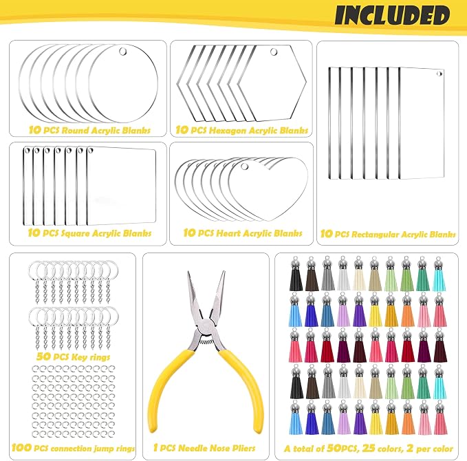251PCS Blank Keychains for Vinyl, Acrylic Blanks Bulk