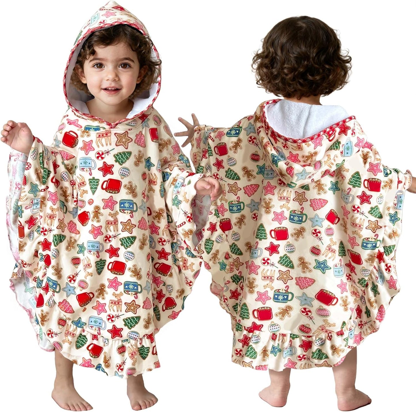 VOOVA & MOVAS Baby Hooded Towel Poncho with Ruffle Trim | Soft 100% Cotton | Absorbent Thick Towel for Bath, Swim, Beach & Winter | Cozy, Gingersnap