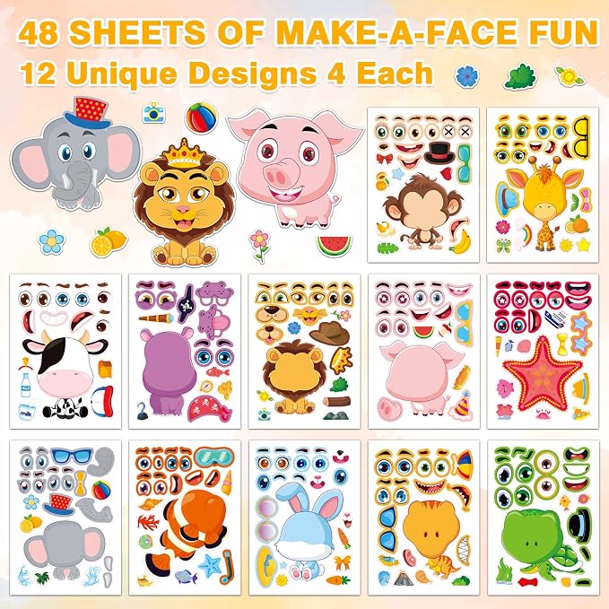 Aowplc 48 Pcs Make-a-Face Sticker Sheets
