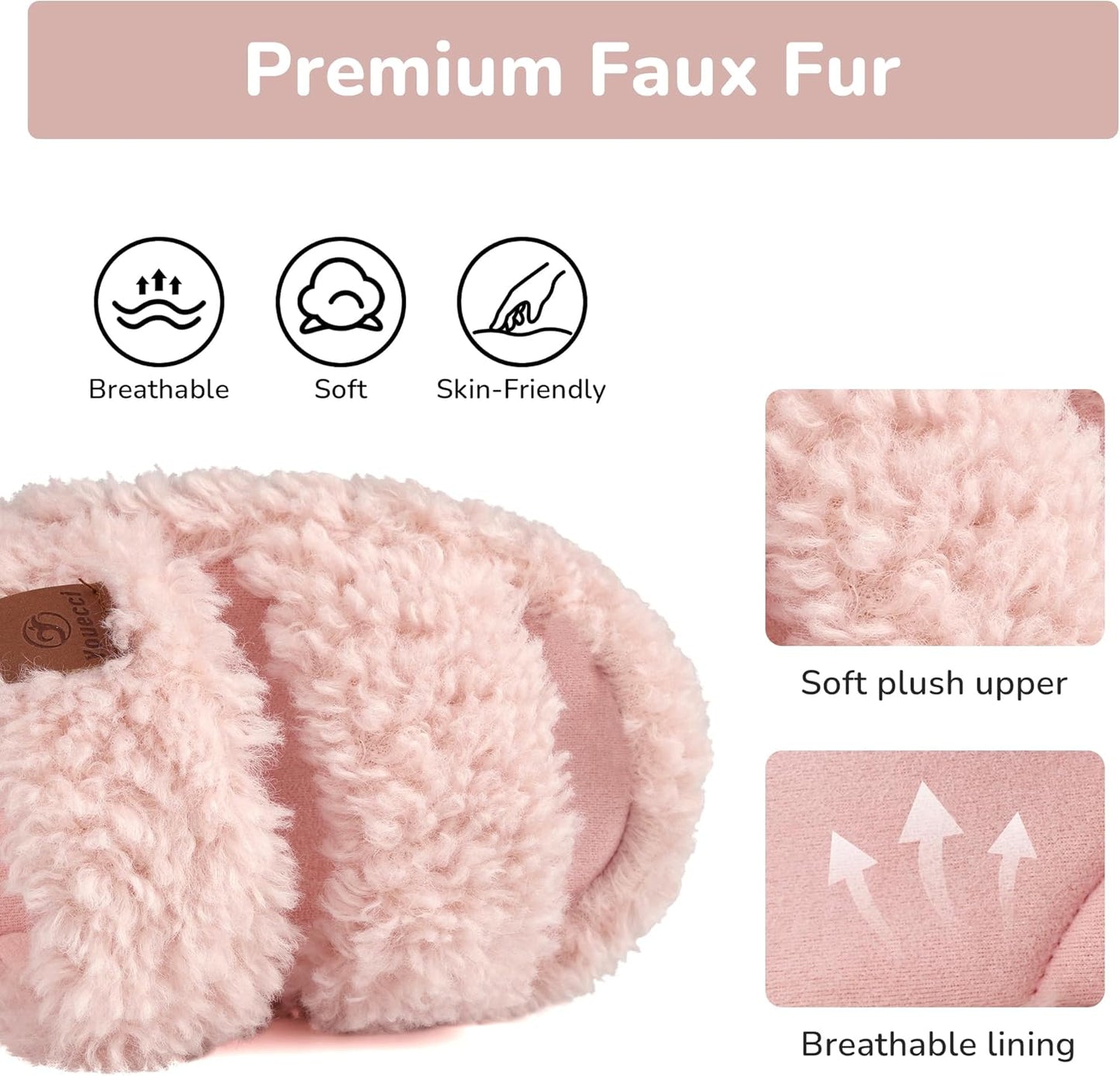 Youecci Girls Fuzzy Slippers-Soft Open Toe Slippers with Memory Foam & Arch Support, Dual-Strap Warm Comfy Home Slides Indoor House Shoes