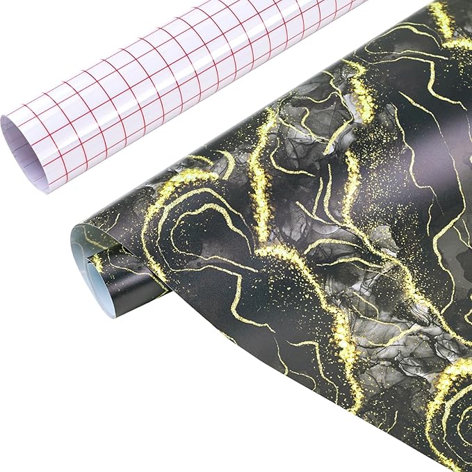Tintnut Marble Permanent Vinyl Roll 12" x5ft Black Gold Adhesive Vinyl |