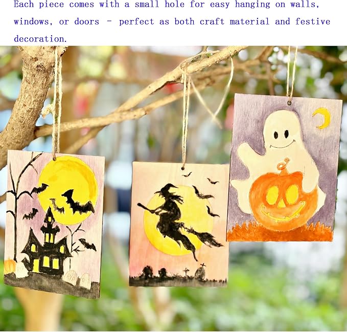 Piatoeke 16PCS 5.9×4.7in Unfinished Wooden Halloween Cutouts Board