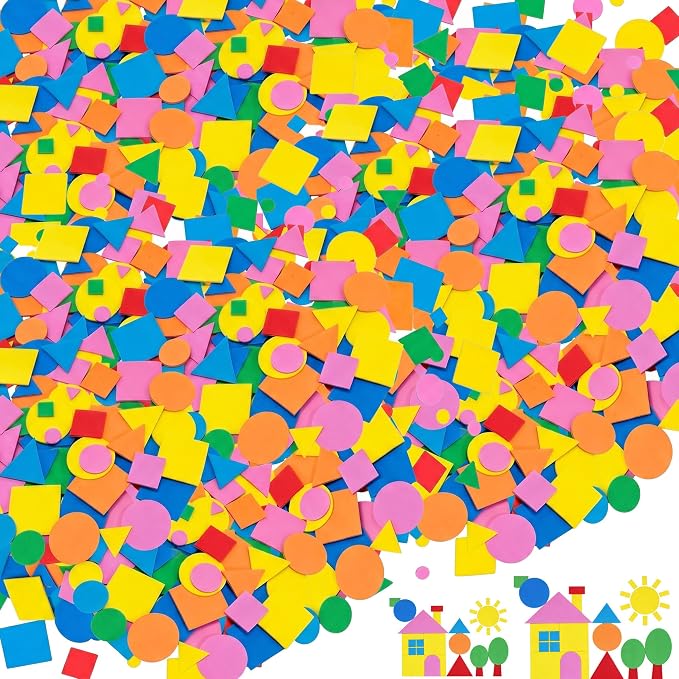 Foam Shapes for Crafts About 1000Pcs, Self-Adhesive EVA Foam Geometric Shapes